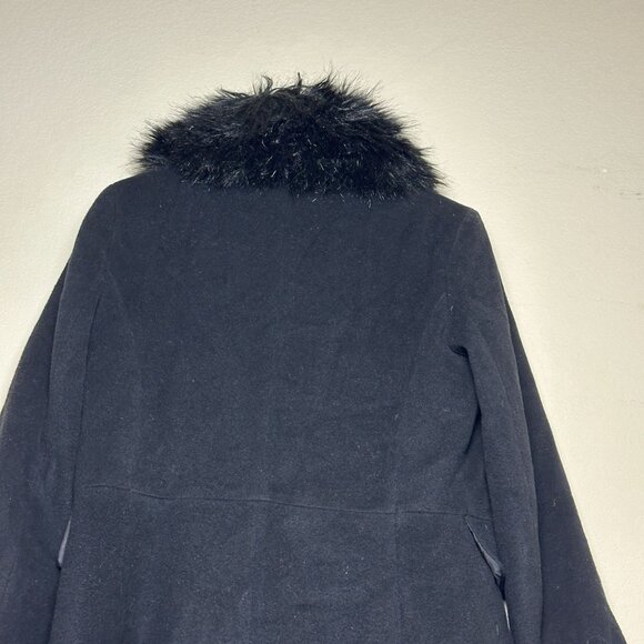 Ivanka Trump Peacoat Jacket Women 12 Black Outerwear Faux Fur Trim Belted Wool - Picture 16 of 16